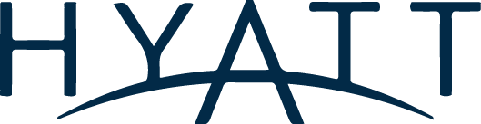 Hyatt logo featuring bold lettering and an arch design, representing luxury hospitality branding.