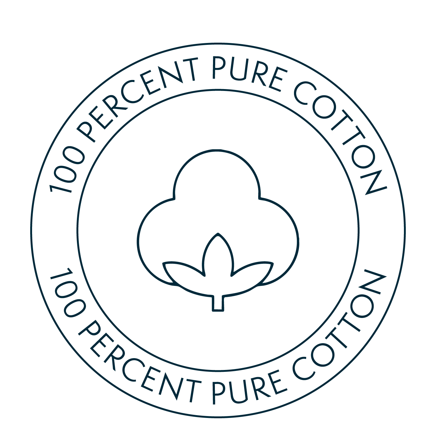 100% pure cotton logo featuring cotton plant, emphasizing high-quality, eco-friendly fabric.