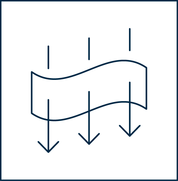 Illustration of a flowing ribbon with downward arrows, symbolizing movement or direction.