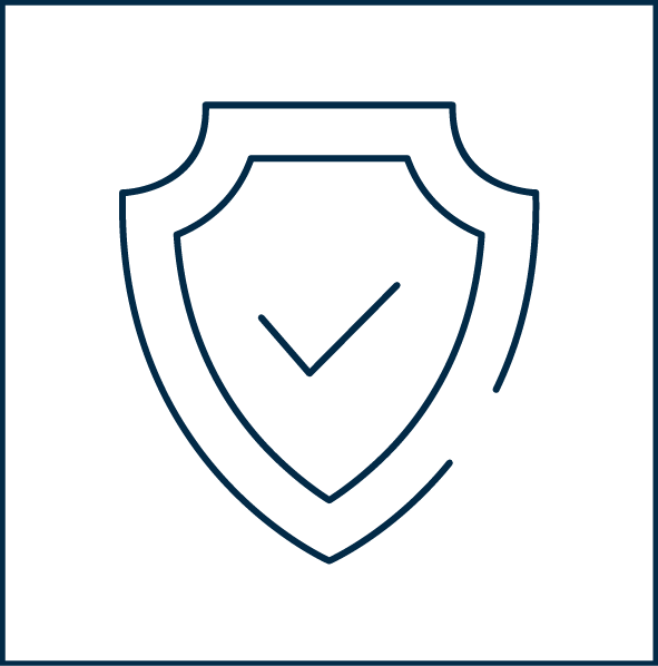 Stylized shield icon with a checkmark symbolizing security and protection.