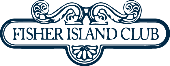 Fisher Island Club logo featuring ornate design elements in blue, representing luxury and exclusivity.