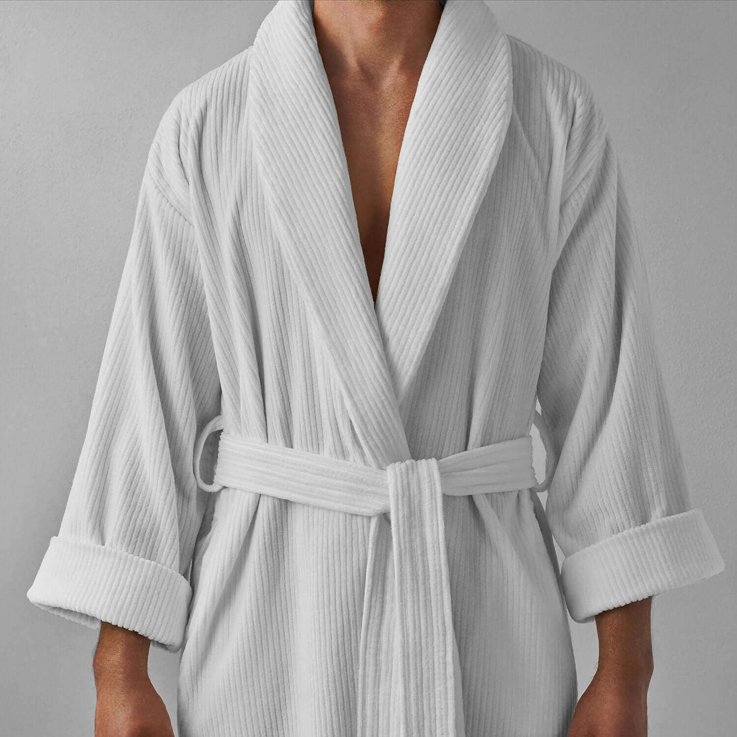 Luxor Shawl Wholesale white robe with retro shawl collar, perfect for at-home spa rituals and high-end luxury.