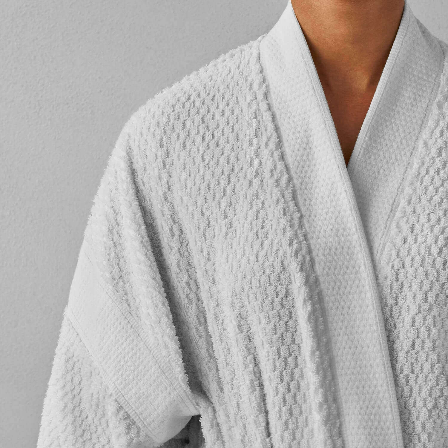 Novotel Jacquard Kimono robe with braided neckline and soft-touch fabric, ideal for luxury spas and country clubs.