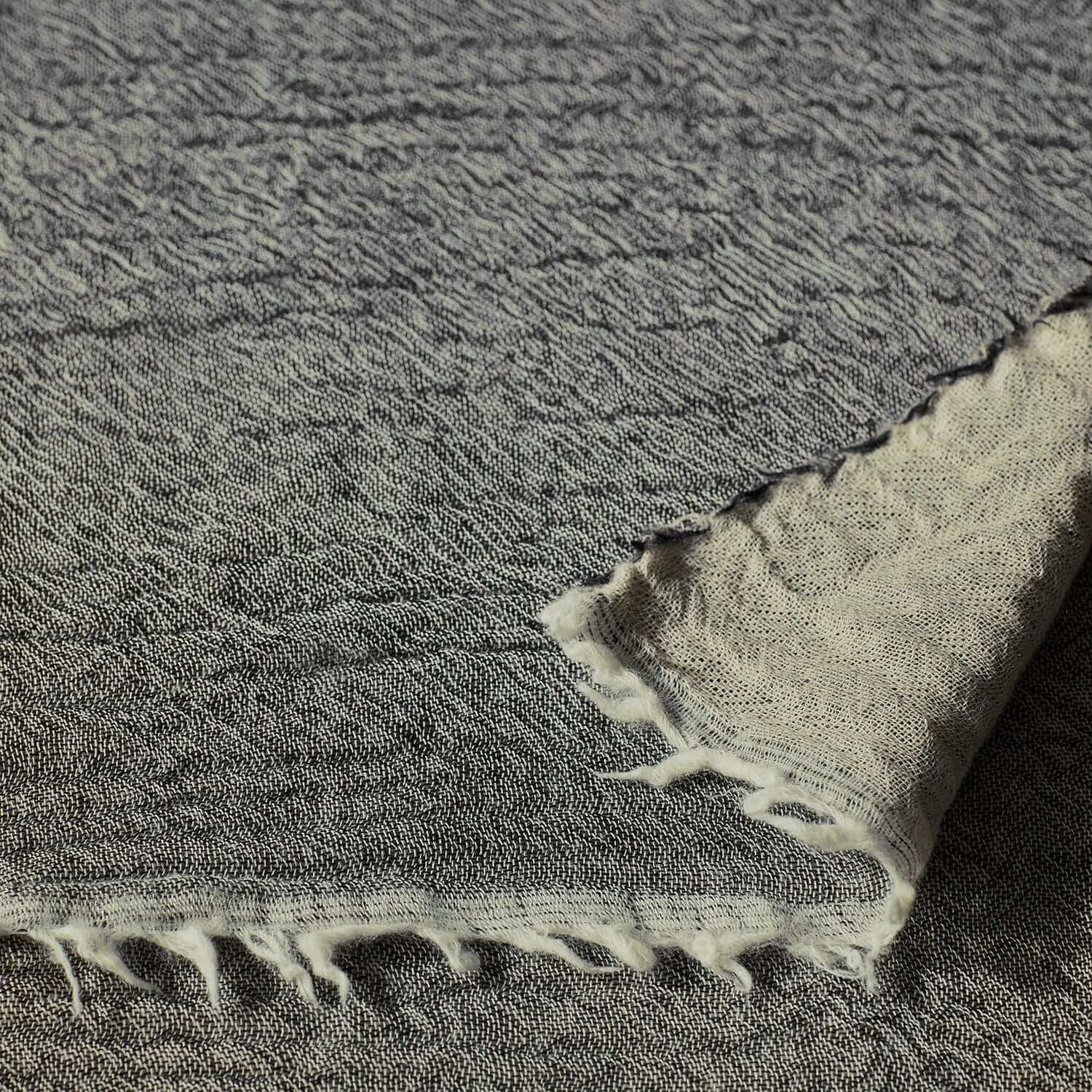Reversible Merino throw in charcoal, showcasing intricate two-tone weave of 100% Italian wool.