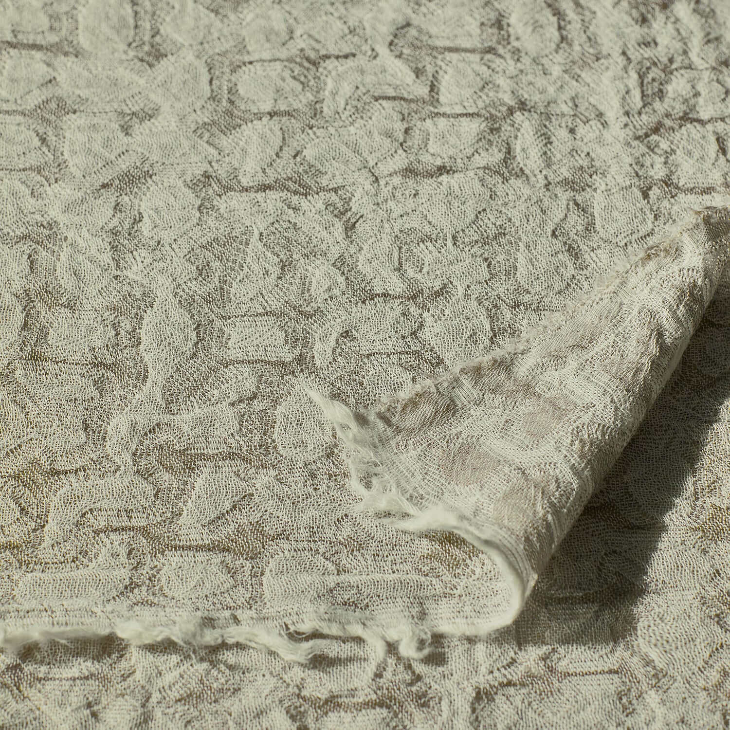 Lightweight two-tone Merino wool throw fabric showcasing intricate cheetah pattern, ideal for home décor.