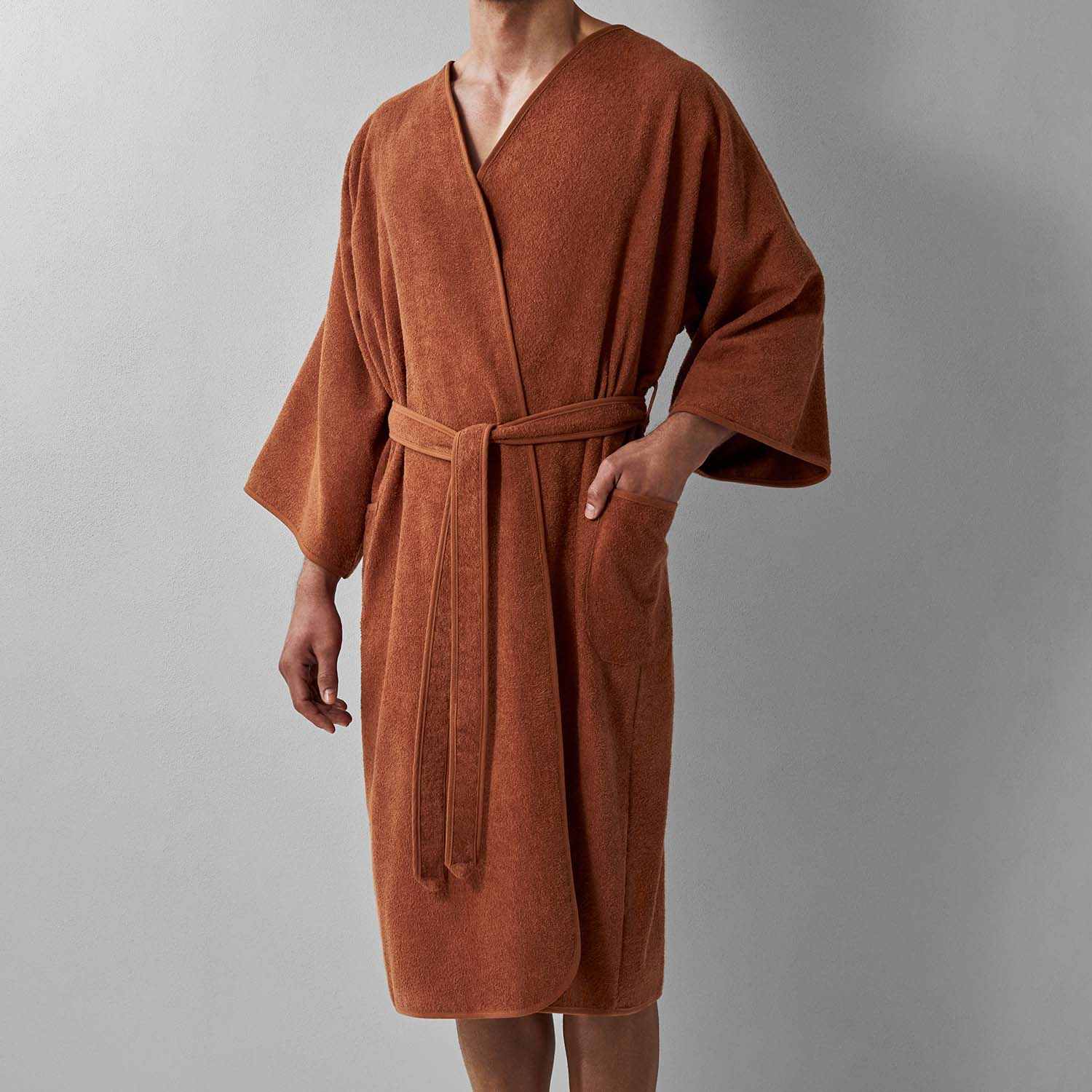 Wabi Sabi Copper Robe showcasing minimalist design and timeless craftsmanship for a luxurious, sustainable experience.